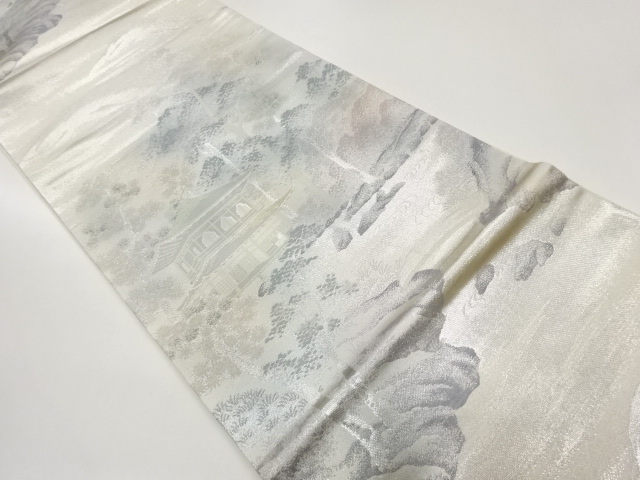 金閣寺に庭園・風景模様織出し袋帯